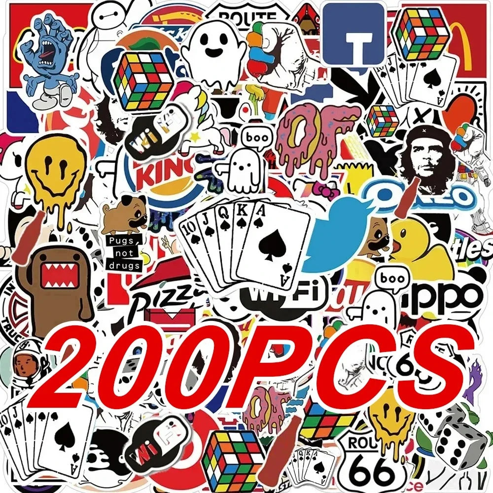50/100/200Pcs Fashion Cool Brand Logo Stickers Aesthetic Motorcycle Phone Car Skateboard Laptop Sticker Decal Classic Kids Toy