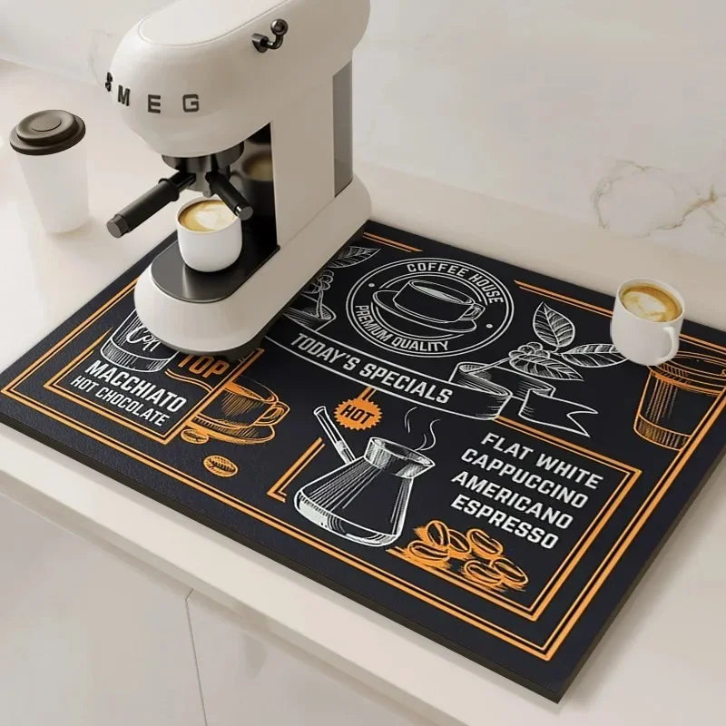VIKAMA Coffee Machine Absorbent Mat Water and Oil Absorbent Kitchen Dish Drainer Quick-Drying Absorbent Mat Dish Mat Home Decor