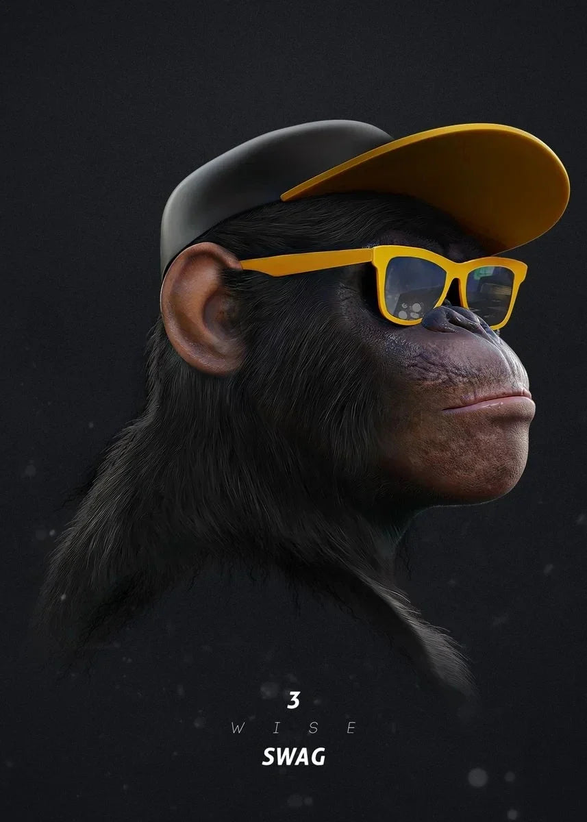 Three Swag Monkeys Canvas Art Posters and Prints Hip Hop Monkey Fashion Paintings on the Wall Art Animals Pictures Room Decor