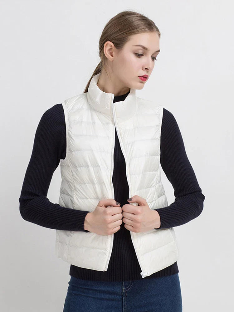 Women Vests 2023 New Autumn Winter Ultra Light Duck Down Vest Female Slim Sleeveless Jacket Windproof Warm Puffer Waistcoat