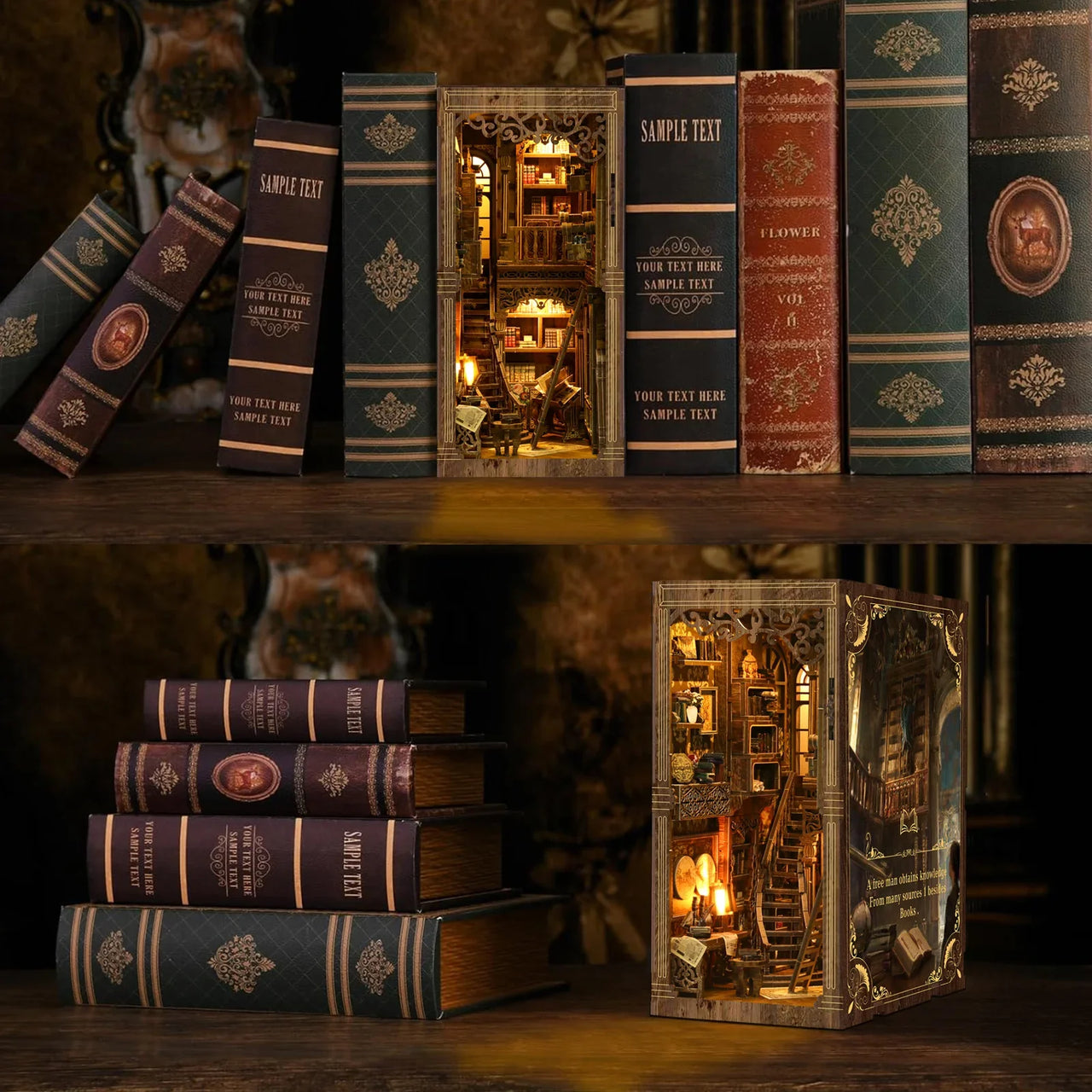 Vintage Book Collection Room Wooden Book Nook DIY Kit - 3D Puzzle House Model, Christmas & Black Friday Craft Gift