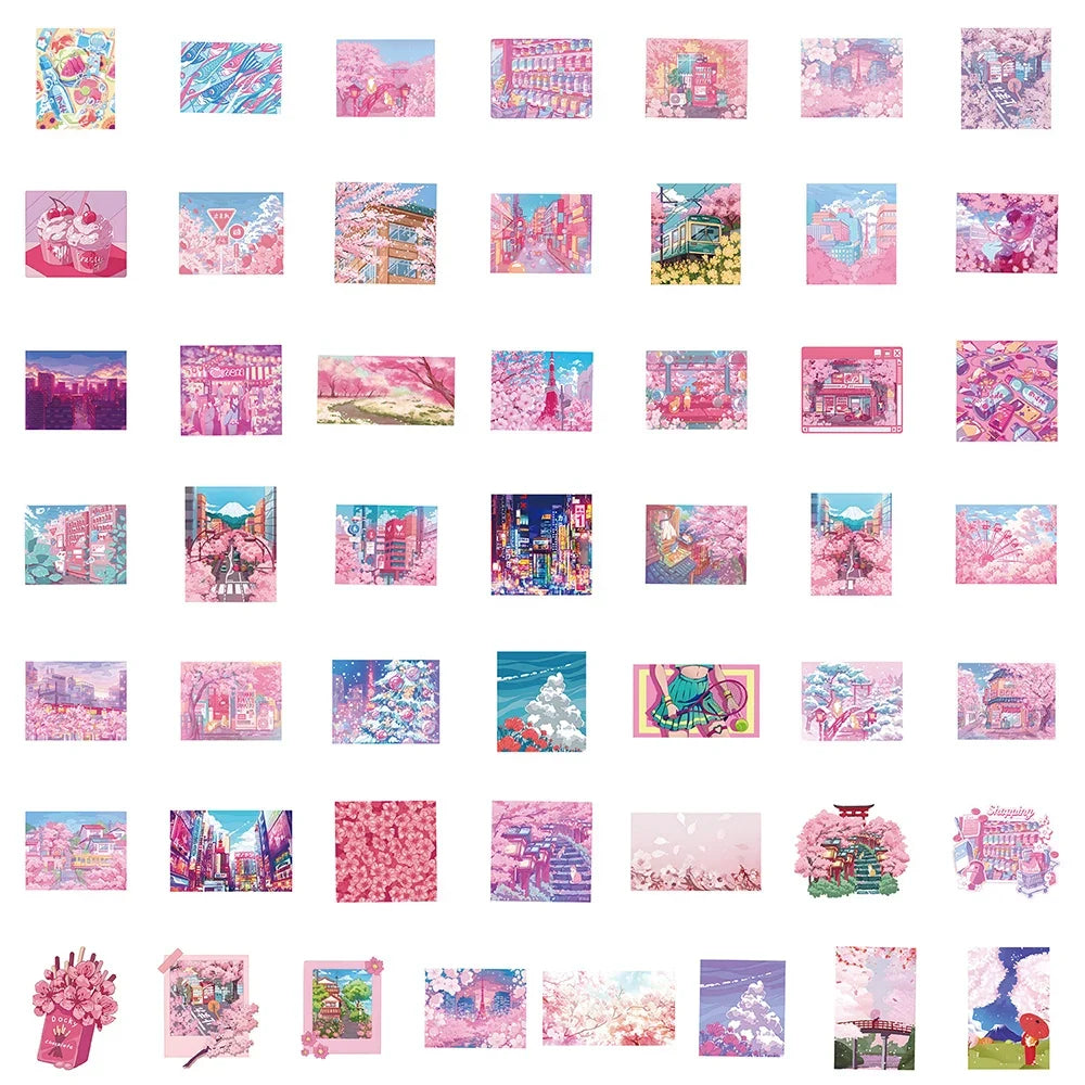 10/30/50pcs Cute Cartoon Pink Sakura Aesthetic Stickers DIY Laptop Fridge Notebook Suitcase Car Decoration Sticker Kids Toys