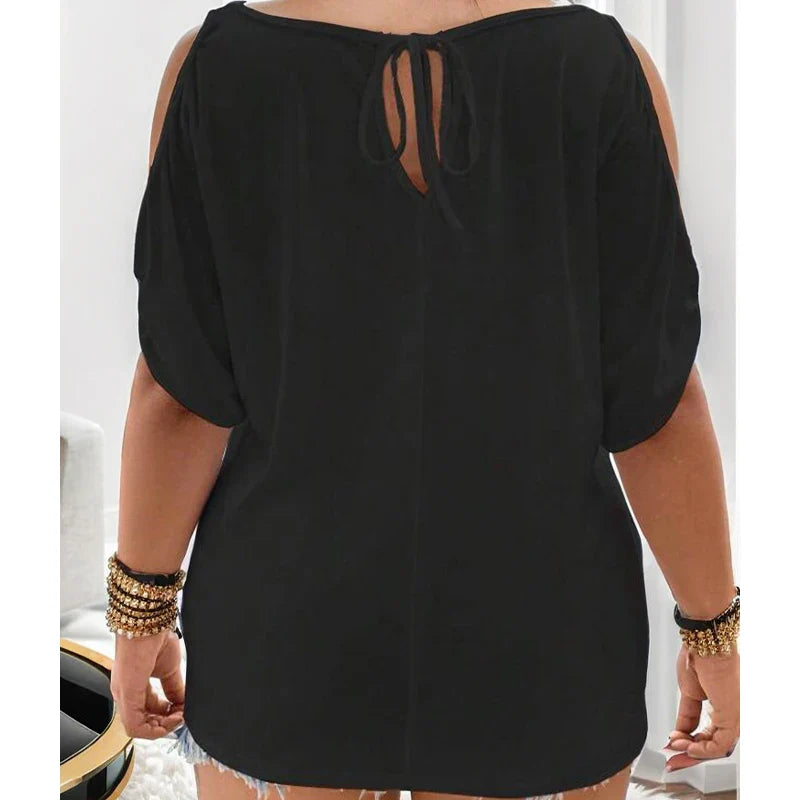 Pullover loose casual strapless solid color women's t-shirt