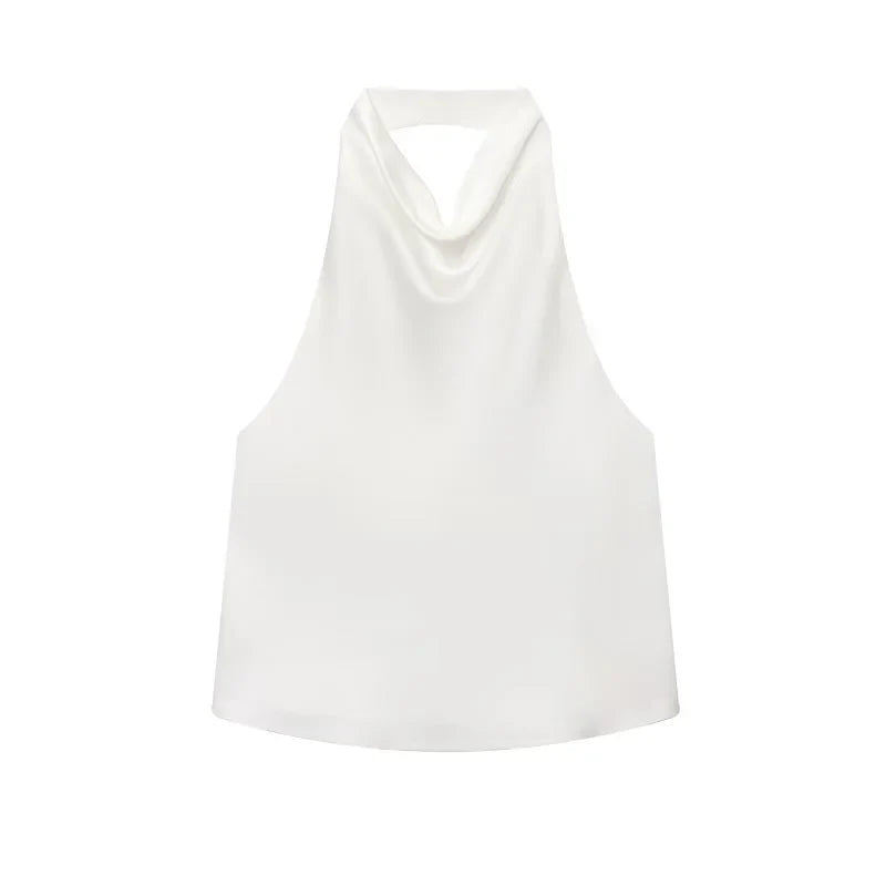 MUJER Satin Halter Tops Woman 2026 Sexy Backless Tops for Women Camisole off Shoulder Summer Top Women Pink Black Top Female