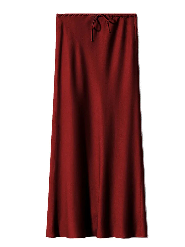 Long Satin Skirts Women Dark Green Luxury Spring Summer Maxi Straight Black Skirt Long Shining Satin Skirt Maxi Brown Ladies