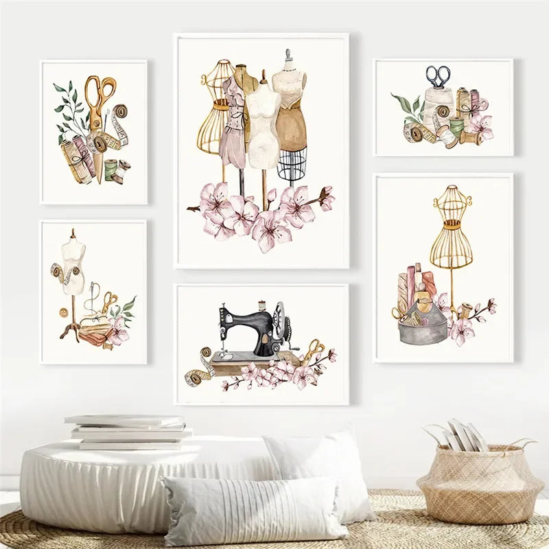 Bohemian, Wall Art, Women's Clothing, Sewing Machines, HD Canvas Print Posters for Home Living Room Bedroom Decoration