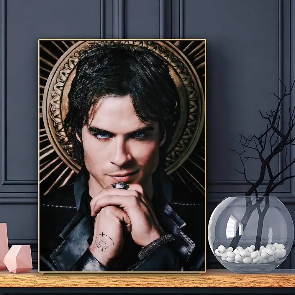Damon Salvatore The Vampire Diaries Poster Sticky Wall Art Printing Waterproof Home Living Bed Room Bar Aesthetic Decor