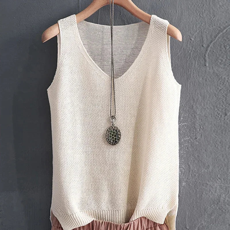 Fashion Woman Blouses 2024 V-neck Knitted Blouse Shirt Women Clothes Sleeveless Summer Blouse Women Womens Tops And Blouses C860