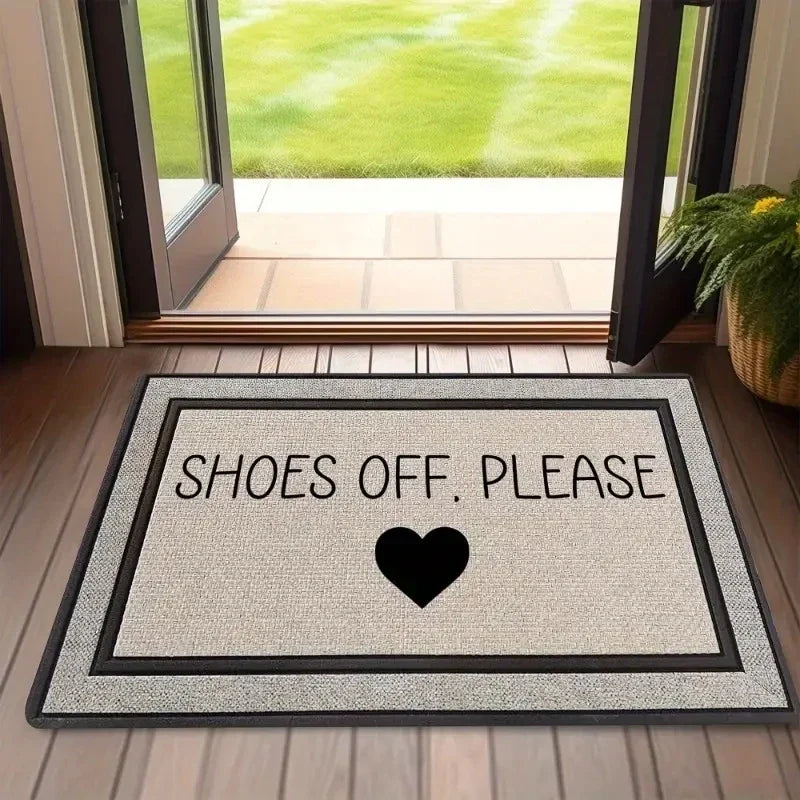 VIKAMA SHOES OFF PLEASE Printed Rug, Dirt-Resistant and Easy-Clean Entrance Mat for Hallways and Bedroom Doorways Home Decor
