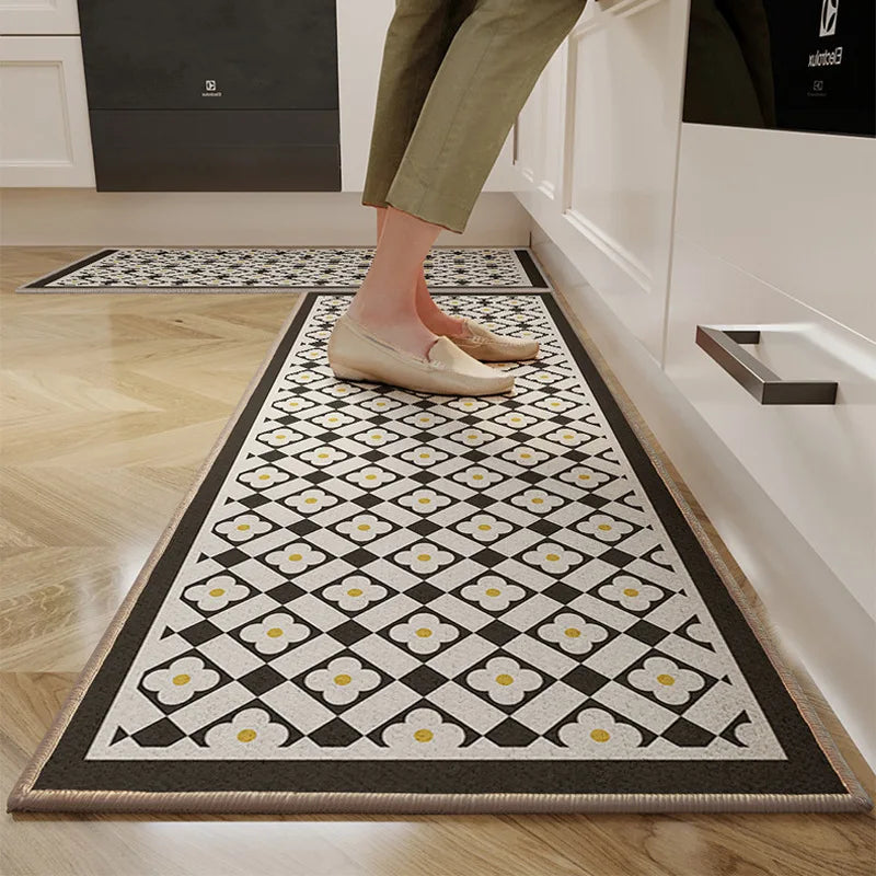 VIKAMA 1/2PC Cartoon Easy To Manage Kitchen Floor Mat Home Long Crystal Velvet Carpet Dirt Resistant and Non-Slip Floor Mat