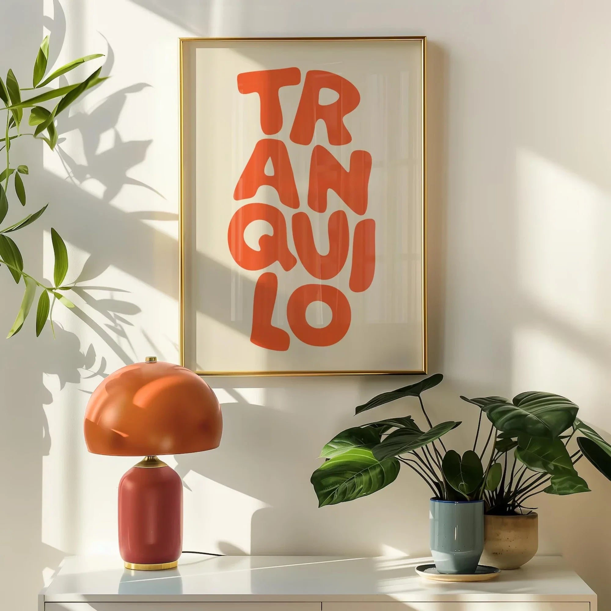 Boho Tranquilo Orange Cream Retro Typography Wall Art Print Canvas Painting Poster Picture For Living Room,Bedroom Home Decor