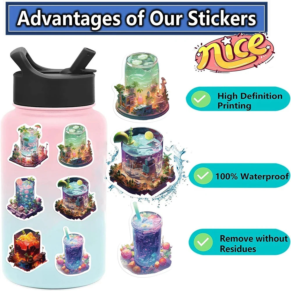 10/30/50PCS Kawaii INS Style Art Drinks World Cartoon Stickers Aesthetic Cute Decals Laptop Notebook Phone Decoration Sticker