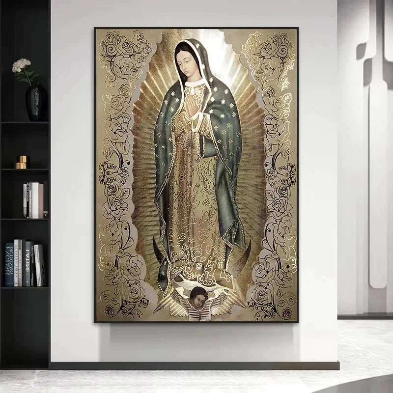 Catholic Art Lady of Guadalupe Wall Art Canvas Painting Retro Religious Decor Picture The Virgin of Guadalupe Poster Home Decor