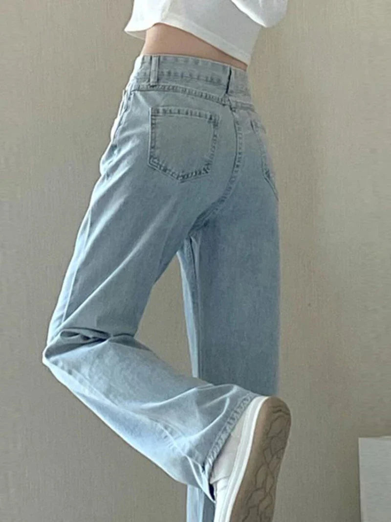 New Design Sense Women's Loose Denim Pants Retro Straight Leg Pants Fashionable Solid Color Loose Casual Wide Leg Pants