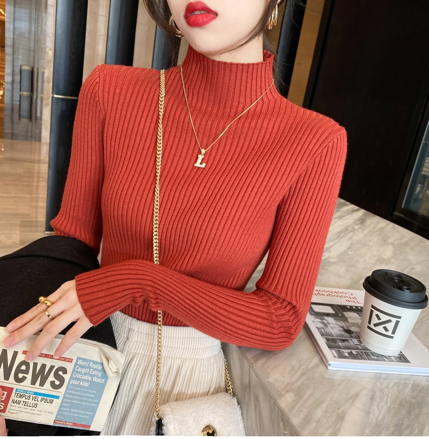 Chic Autumn Winter 2026 Pullovers Women Long Sleeve Casual Turtleneck Warm Basic Sweater Knit Jumpers Solid Color Slim Tops