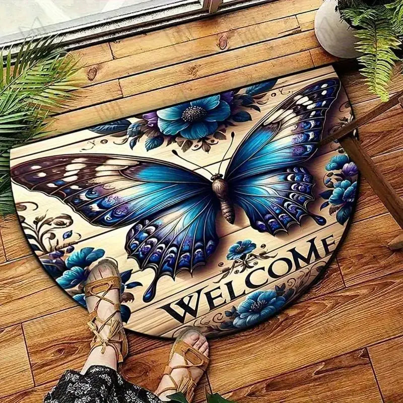 VIKAMA Butterfly Pattern Welcome Door Mat Semi-Circular Anti-Slip Entrance Mat Kitchen And Bedroom Carpet Home Decoration