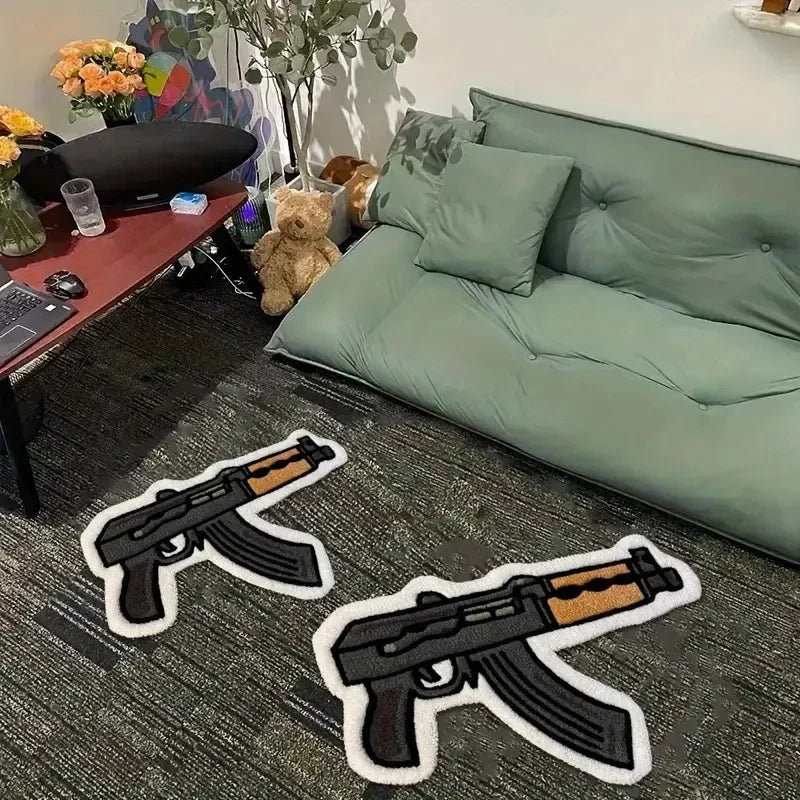 VIKAMA Creative Rifle Design Rug, Living Room & Bedroom Floor Mat, Boys' Room Decorative Rug, Soft Washable Home Furnishing