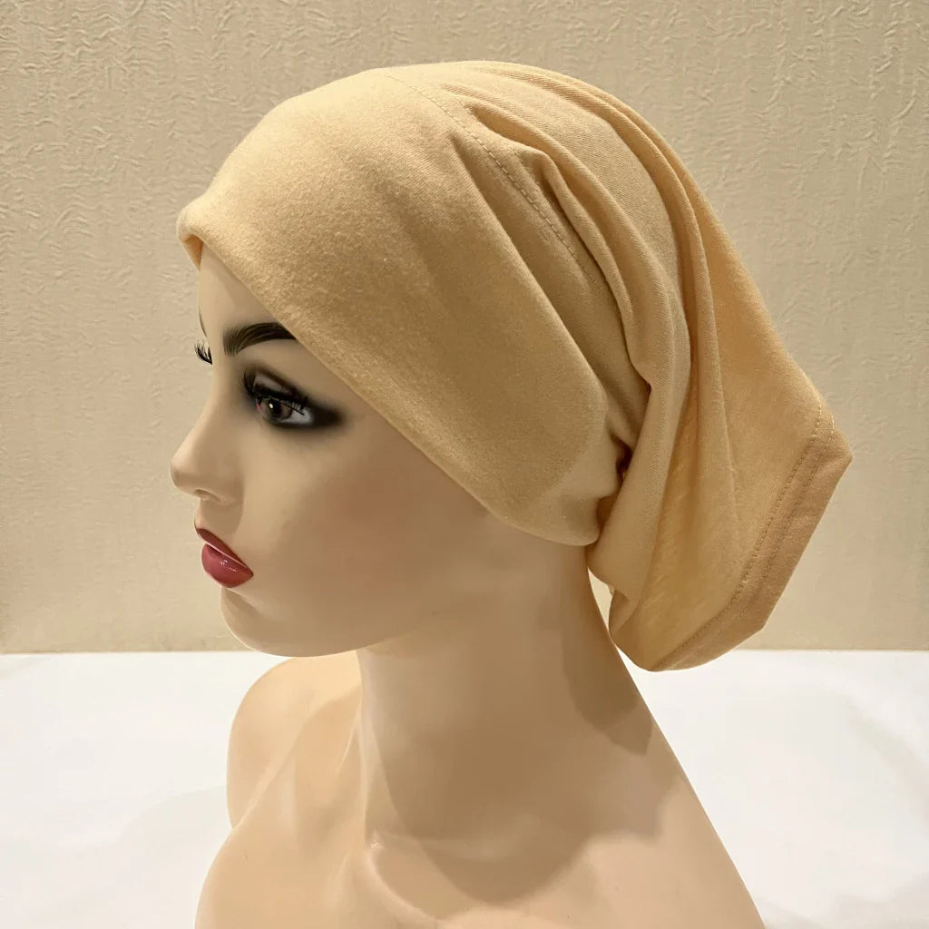 H065 plain tube hats Muslim Turban Pure Color Stretch Inner Hijabs For Caps Ready To Wear Women Head Scarf Under Hijab Bonnet
