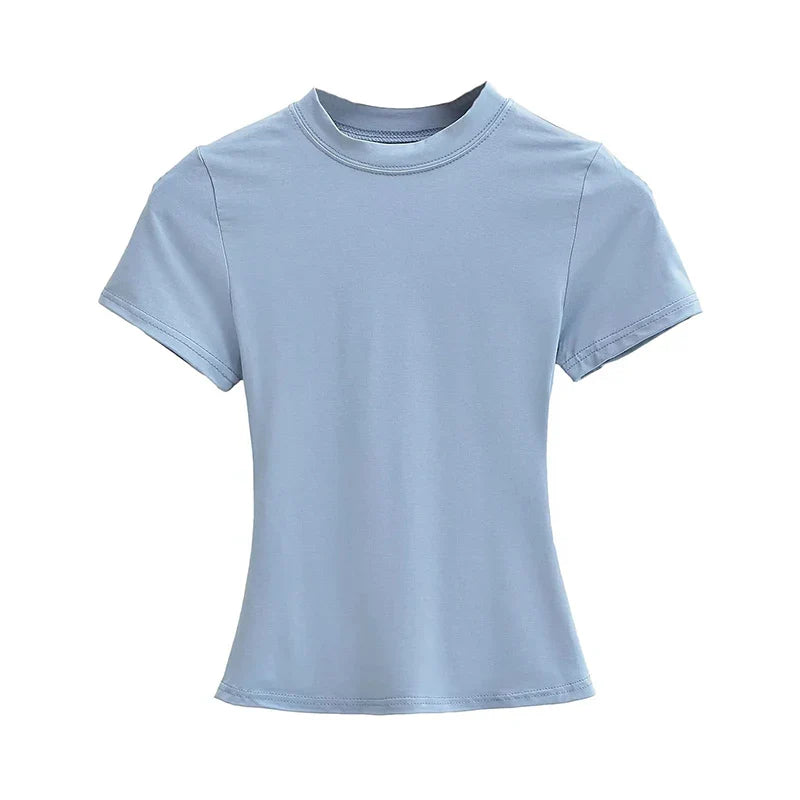 2025 New High Quality Casual T shirt Sexy Slim Short Sleeves Fashion Trend Solid Women Clothing y2k Tops