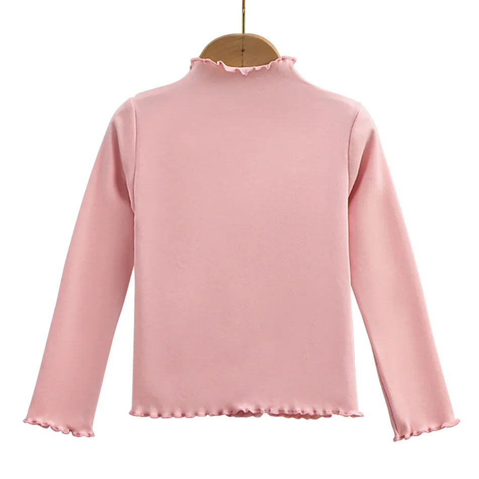 Children Clothing New Girls Base Shirt For Autumn and Winter Children Trendy Black Fungus Edge Solid Color Long Sleeved T-shirt