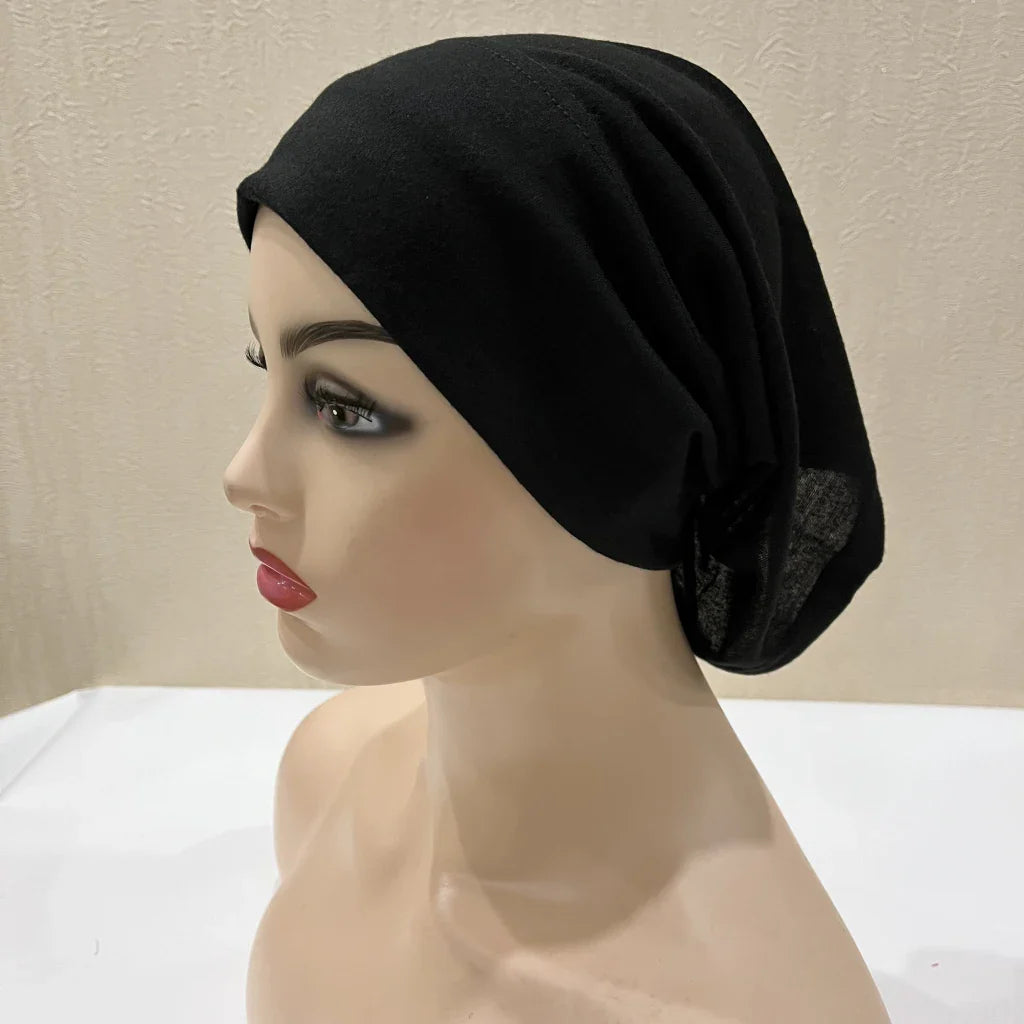 H065 plain tube hats Muslim Turban Pure Color Stretch Inner Hijabs For Caps Ready To Wear Women Head Scarf Under Hijab Bonnet