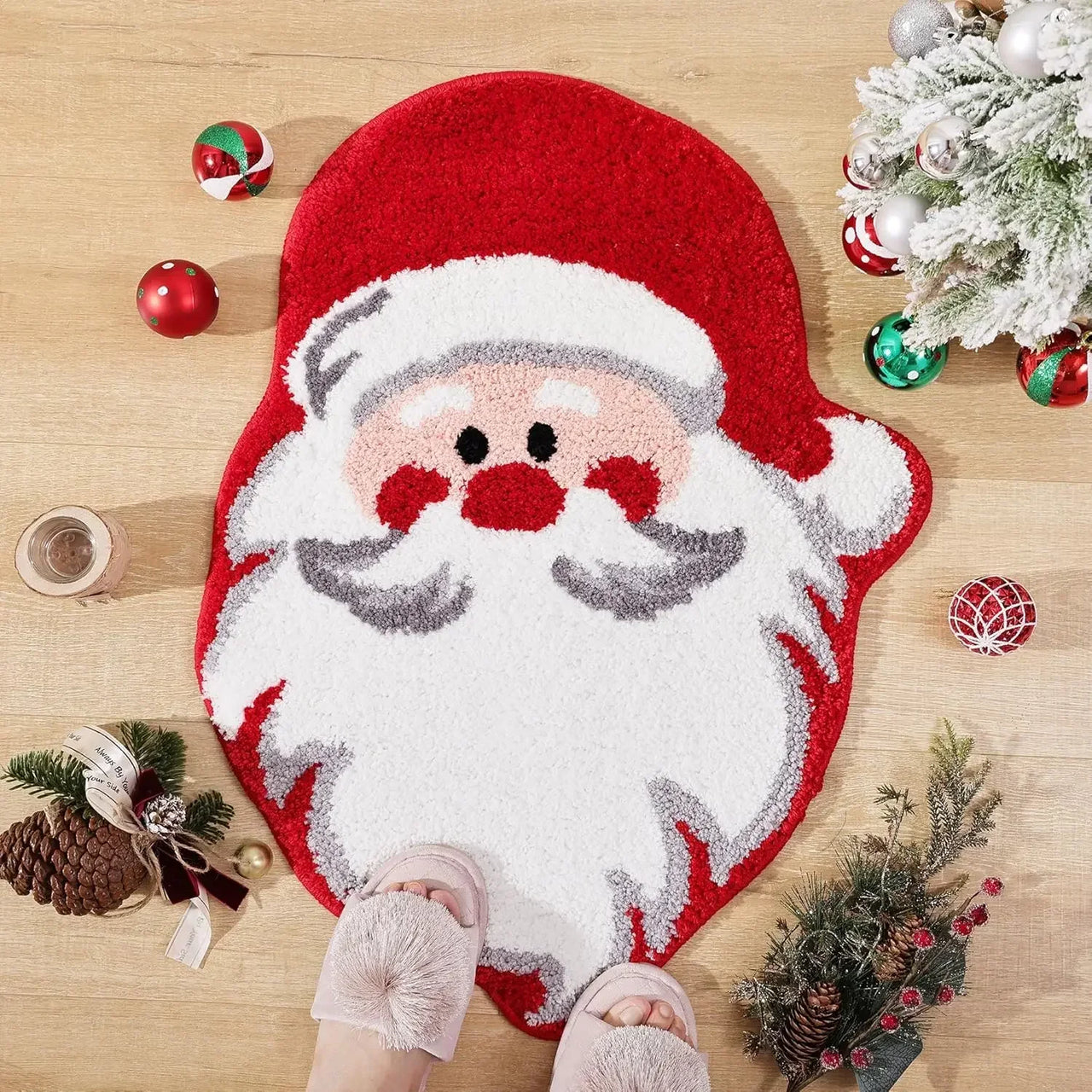 VIKAMA Cartoon Christmas Tree Wool-like Carpet Soft Anti-slip Floor Mat Entry Door Mat Festival Atmosphere Home Decoration
