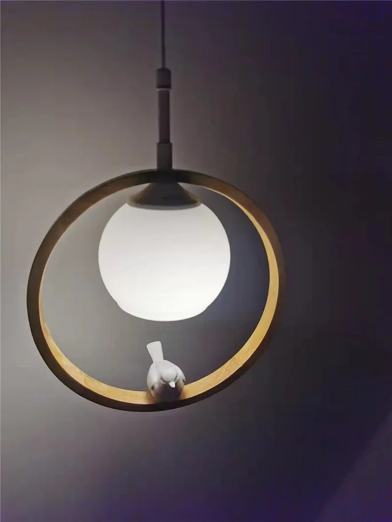 Japanese Style Wooden Pendant Light Bedroom Bedside Kitchen Bar Hanglamp Resin Bird Decoration Stair Porch Lamp Drop Shipping