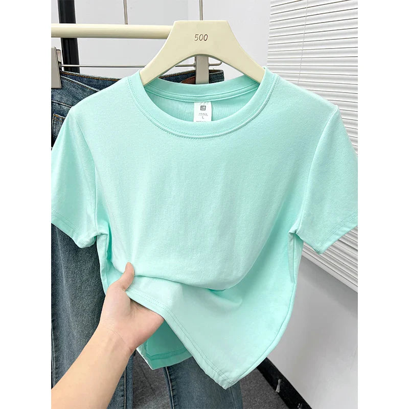 2026 Summer New High Quality Casual T Shirt Sexy Short Sleeved Sleeves Fashion Trend Solid Women Clothing Y2k Tops