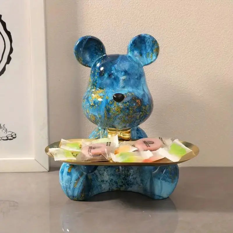 2025 New Graffiti Bear Figurine Home Decoration Animal Statue Keys Storage Shelf Modern Room Sculpture Table Decor Statues Gift
