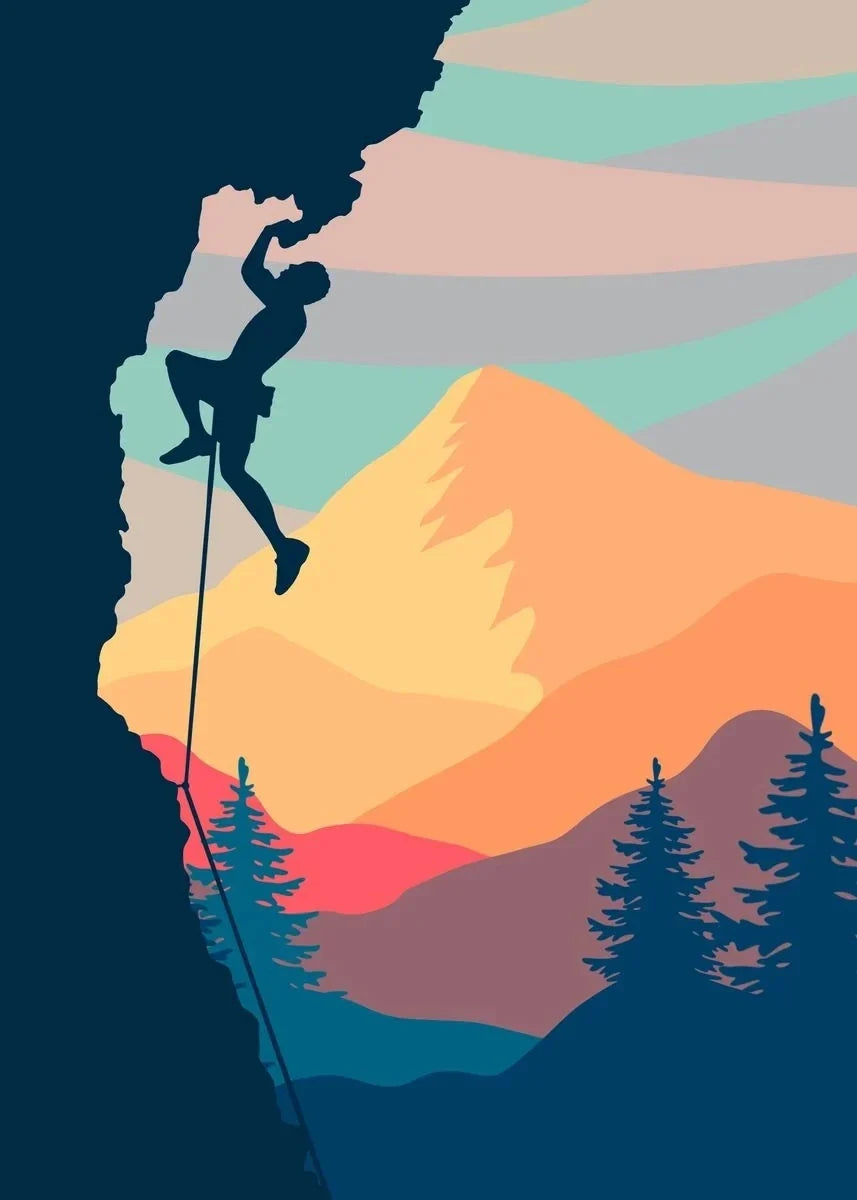 Abstract Rock Climbing Adventure Posters and Prints Canvas Painting Mountain Sun Wall Art Pictures for Living Room Home Decor