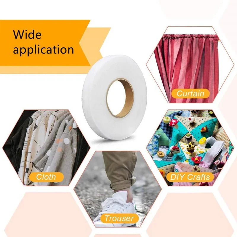 65Yard Fabric Fusing Tape Adhesive Iron on Hem Tape Double-side Interlining For Pants Curtains Clothes Pillow Case DIY Sewing