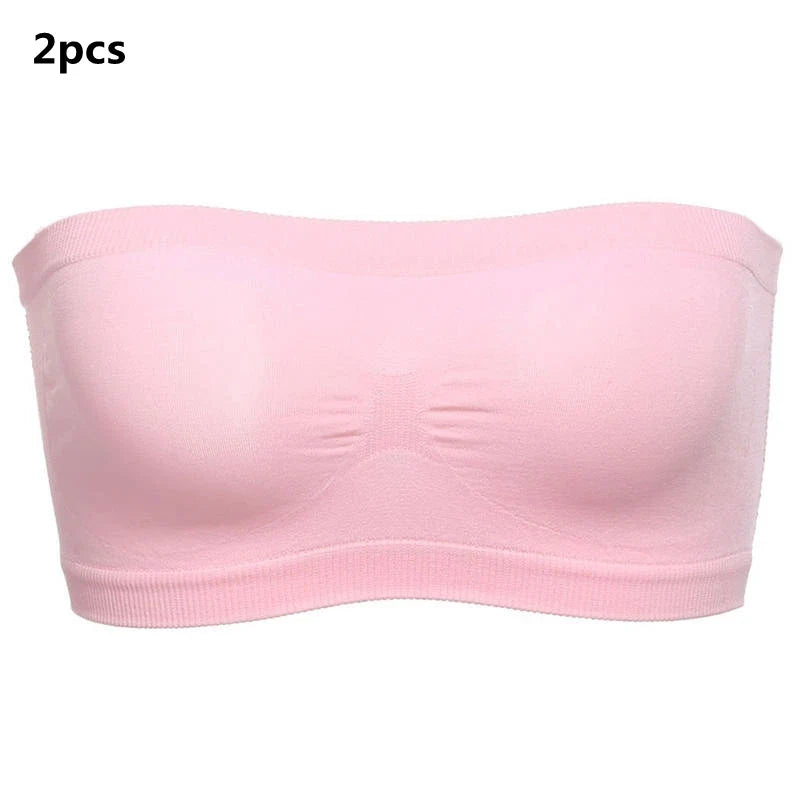 Lady's Sexy Strapless Crop Top Bra Bandeau Boob Tube Brassiere Summer Breathable Mesh Invisible Strapless without Chest Pad Wrap