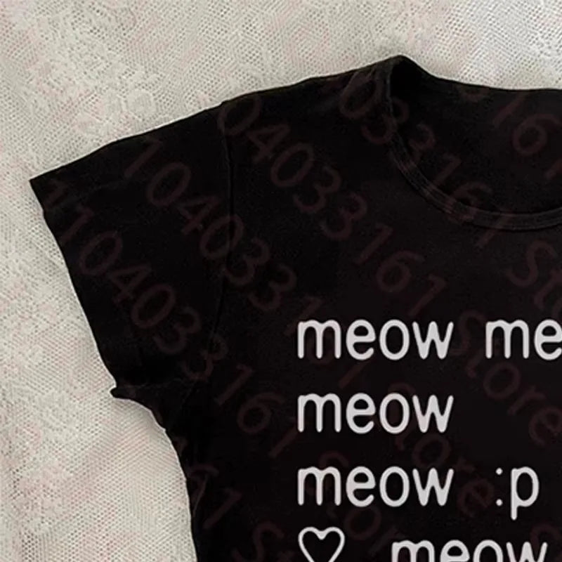 Letter Graphic Print Grunge Vintage Short Sleeve T-Shirt Y2k Style Slim Crop Top Streetwear Hip Hop Halter tops 90s Women's Tops