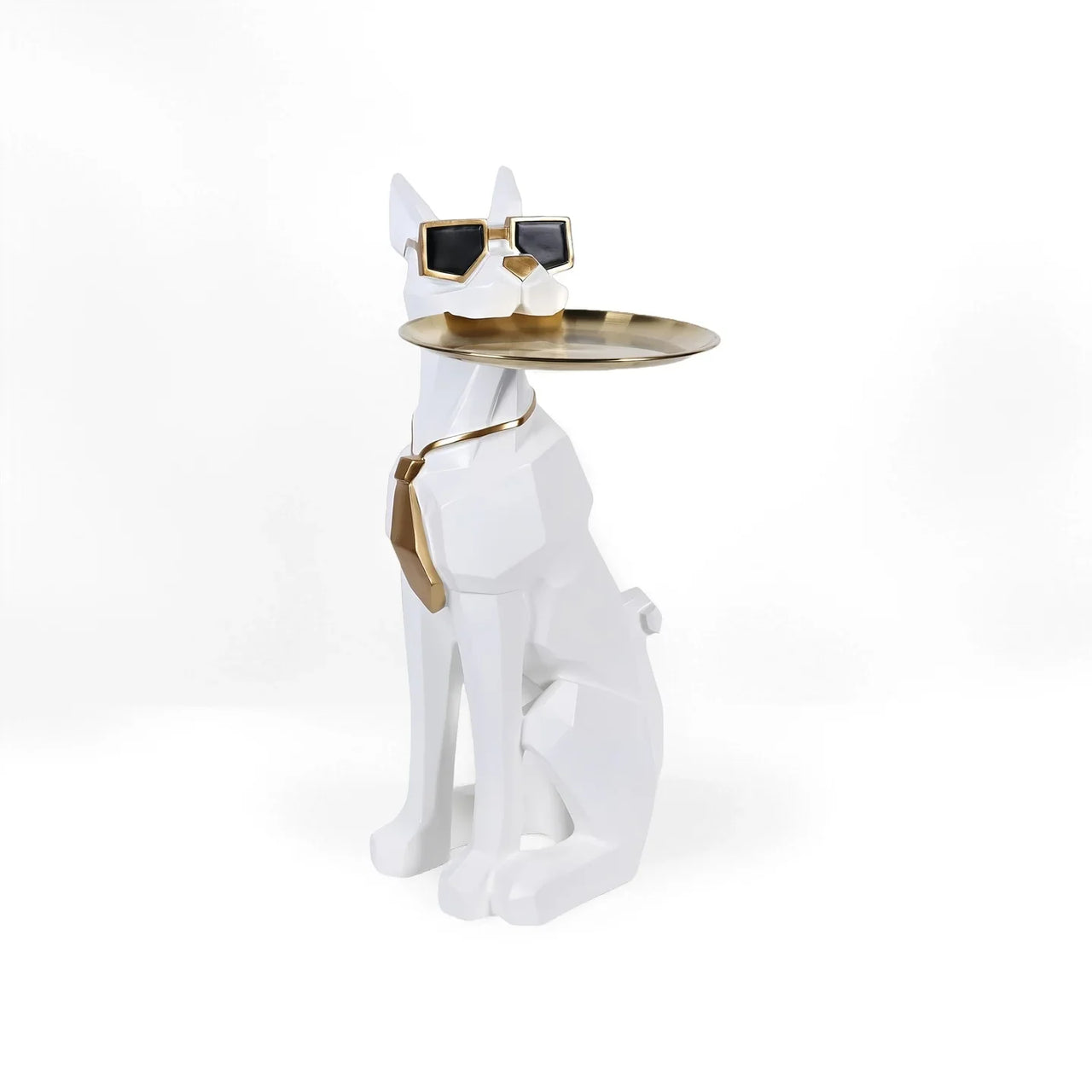Modern Geometric Dog Statue Side Table with Tray Butlers Design Animal Decorative Table for Living Room Home Decor