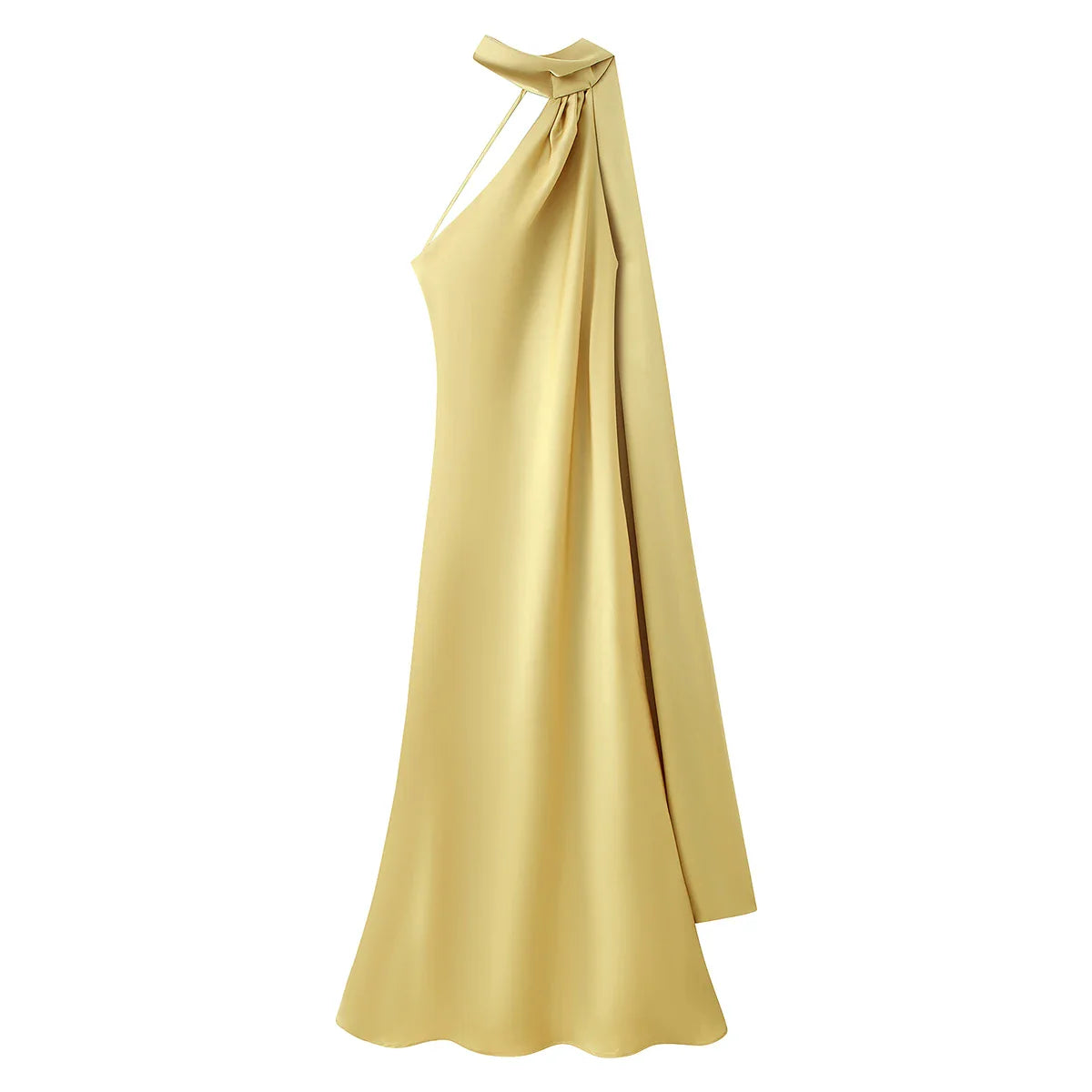 Elegant Women's Ribbon Long Satin Party Dress Halter Backless Sleeveless Female Dresses 2026 Summer Lady Solid Evening Gowns
