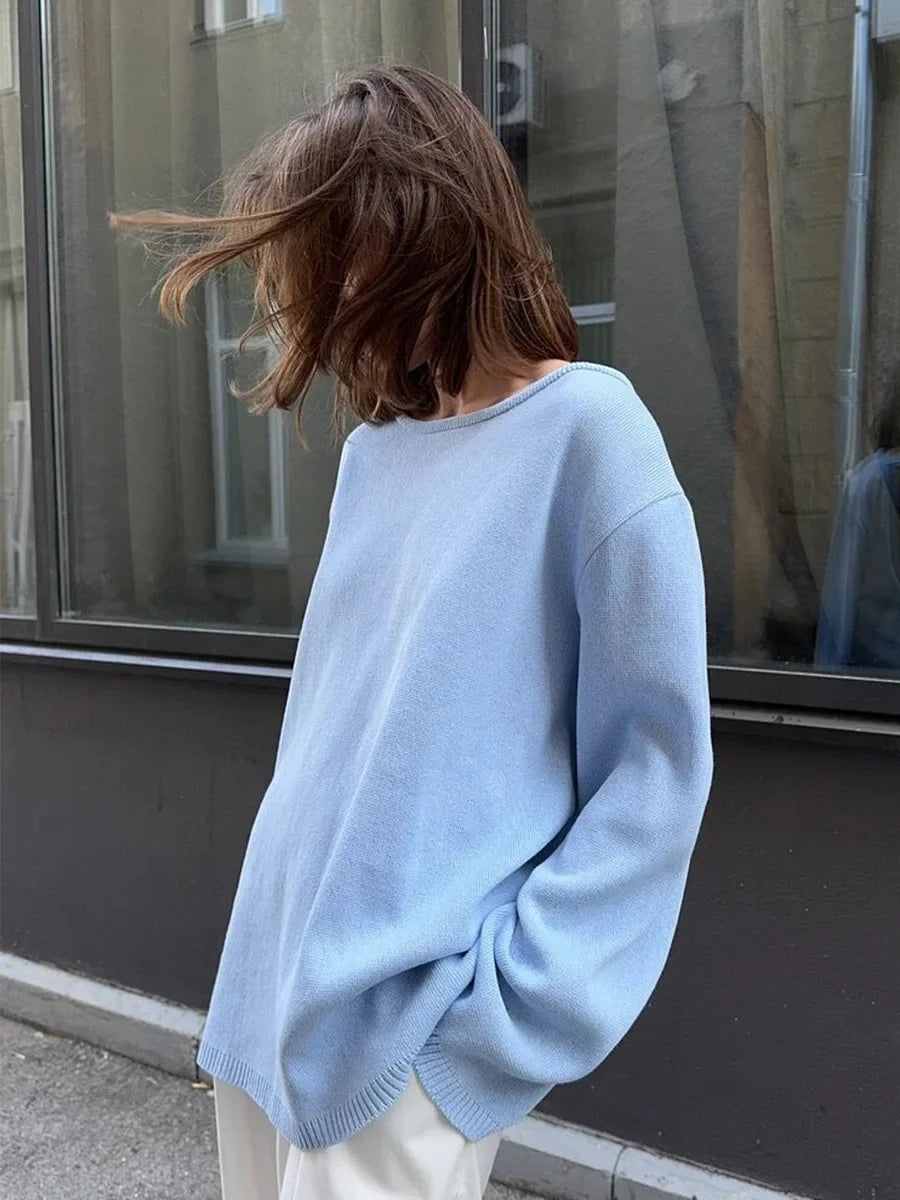 Wolfeel Autumn Winter New Women's Cotton Sweater Backless Design Loose Knit Pullover Jumper Fashionable Commuting Sweater
