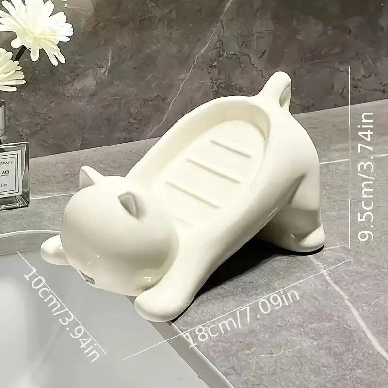 Cute Cartoon Cat Soap Dish with Drainage Plastic Holder for Bathroom Ideal for Soap and Sponges Storage Soap Holde Decorative