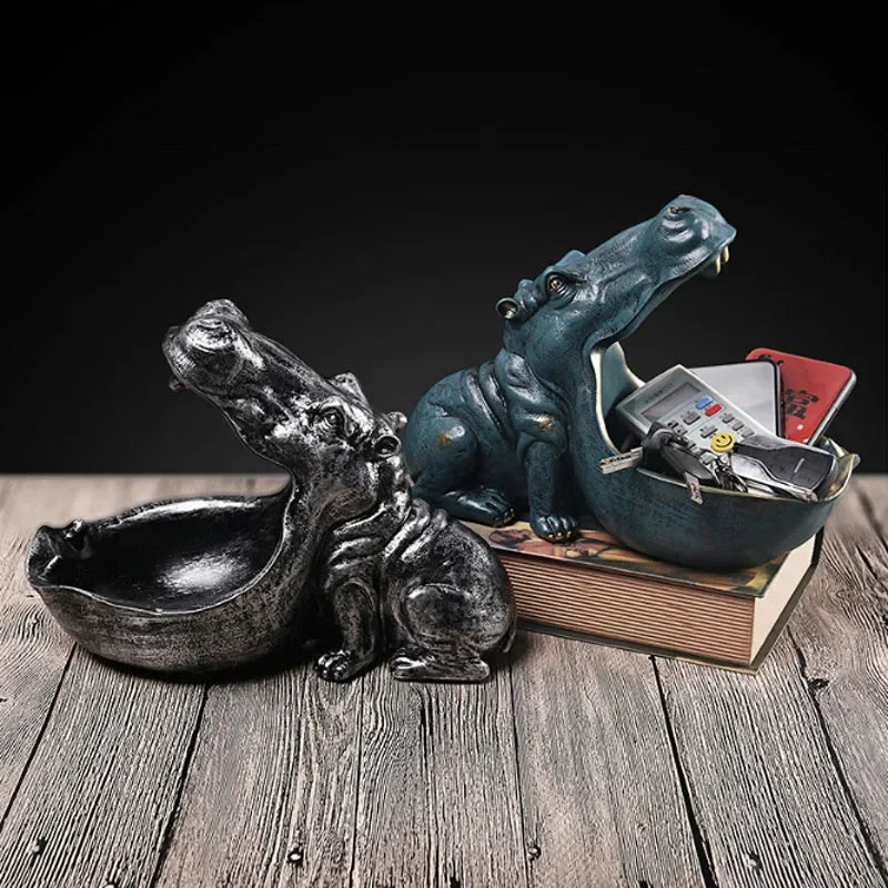 Home Decor Hippo Statue Sculpture Figurine Key Candy Storage Ornaments Container Decoration Table Decoration Accessories Gift