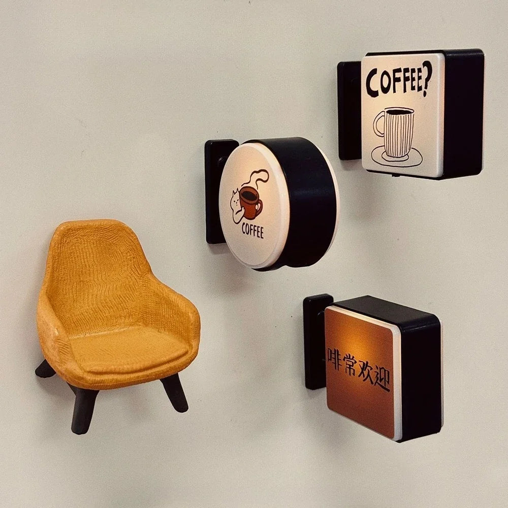 Retro Coffee Corner Refrigerator Magnet Light Fridge Magnet Magnetic Home Miniature Pegboard Coffee Shop Glowing Decoration