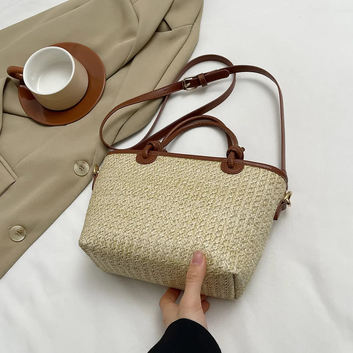 New Summer Beach Grass Woven Bag Women's Handbag Embroidered Thread Fashion Crossbody Bag Women's Unique Design Shoulder Bag