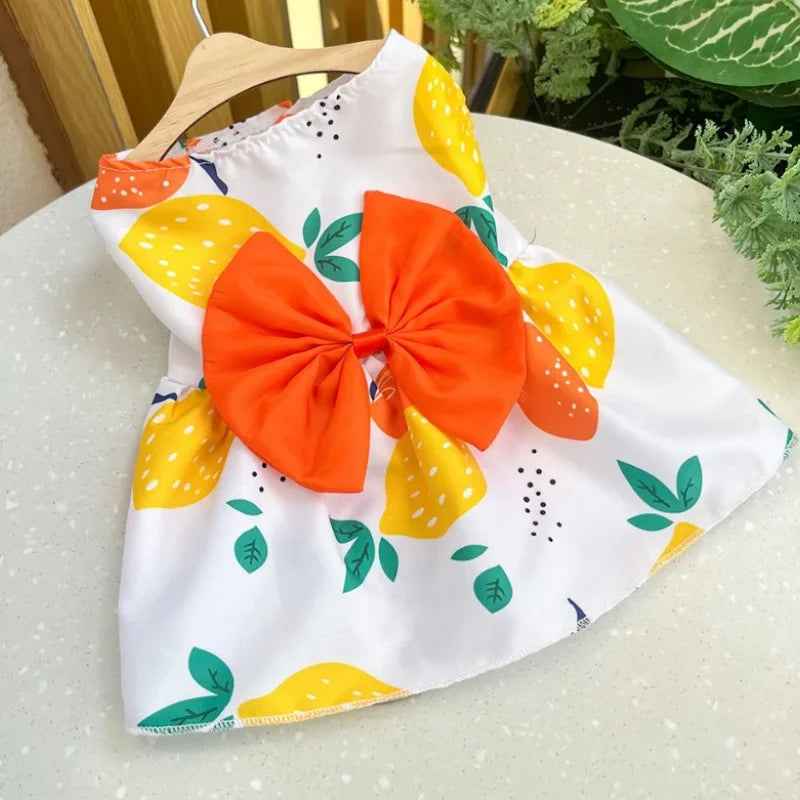 Dog Princess Dress Summer Kitten Pet Skirt Cute Printed Bow Lace Dog Dresses for Small Medium Puppies Poodle Chihuahua Apparel