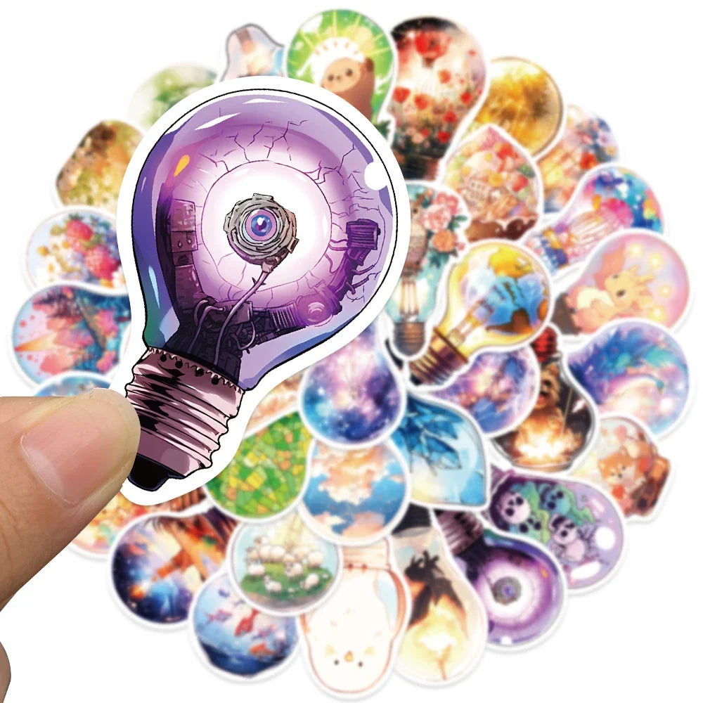10/30/50pcs INS Style Fantastic Light Bulb World Cartoon Aesthetic Stickers Cute Decal Laptop Graffiti Girl Gradient Sticker Toy