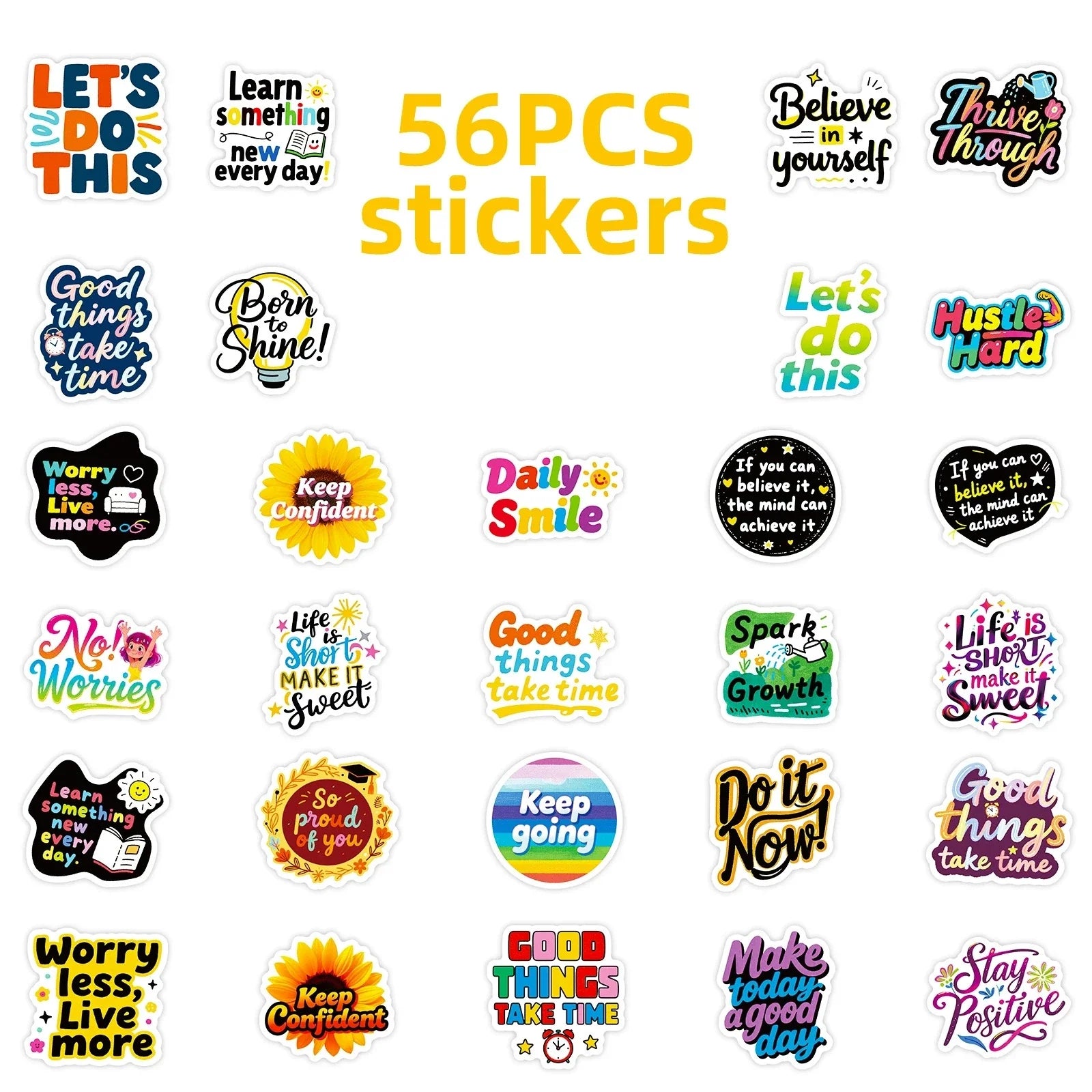 56PCS Inspirational Graffiti Stickers Positive Text Stickers Decorative Notebook Laptop Waterproof Stationery Stickers