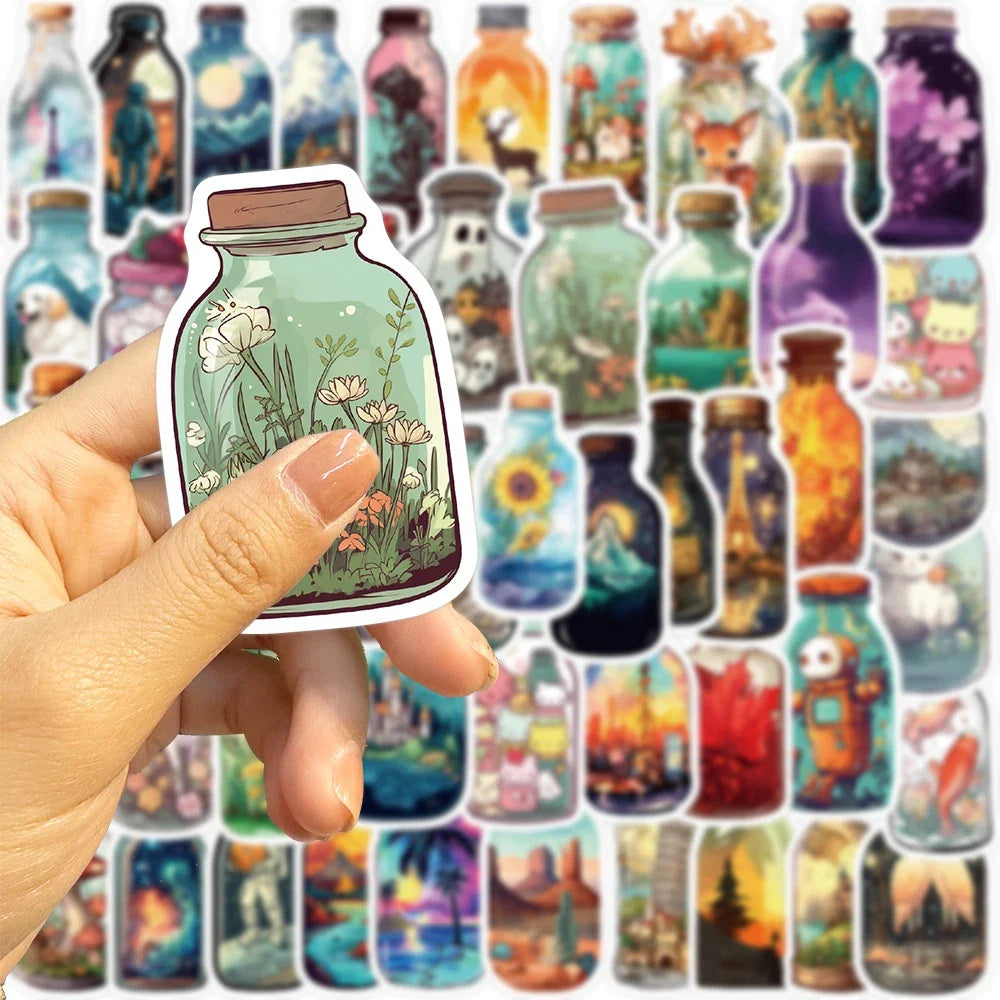 10/30/50PCS INS Style Bottle World Cartoon Stickers Aesthetic Decal Luggage Skateboard Cute Graffiti Girl Gradient Sticker Toys