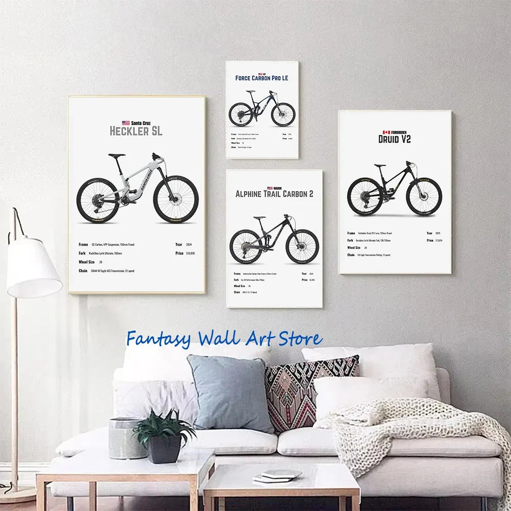 Luxury Mountain Bike Famous Bicycle Parameter Minimalist Poster Canvas Painting Wall Pictures Home Room Decor Bike Lover Gifts