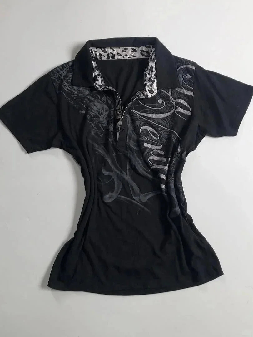 Y2k Crop Top Punk Graphic T-shirts Street Hot Girl 2000s Clothes Sweet Slim Tees Harajuku Summer Women's Top Gothic Shirt emo