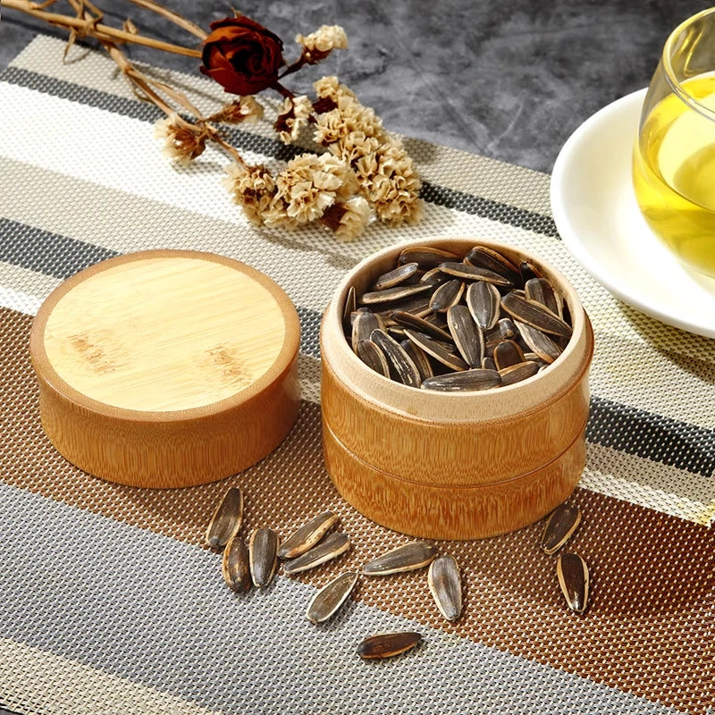 Natural Bamboo Tea Canister Food Storage Box Nut Spice Storage Box Tea Canister Eco-friendly Organizer Jar Kitchen Containers