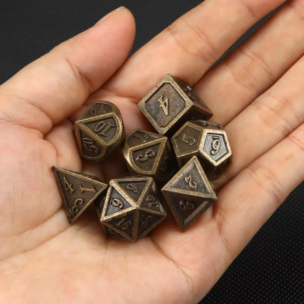 7PCS Metal Polyhedral DND Dice Bronze DND Game Dice for RPG Dungeons and Dragons DND RPG MTG D20 D12 D10 D8 D6 D4 Table Game