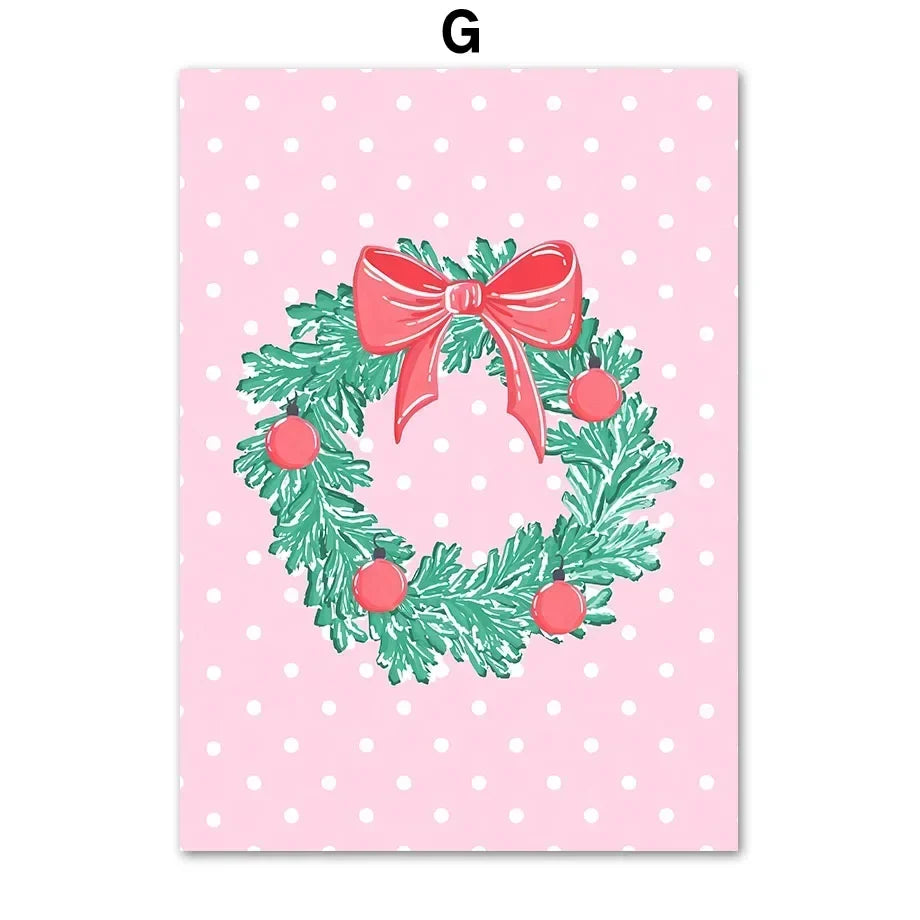 Modern Simple Wall Art Pink Christmas Tree Father Christmas HD Canvas Print Poster Home Living Room Bedroom Decoration