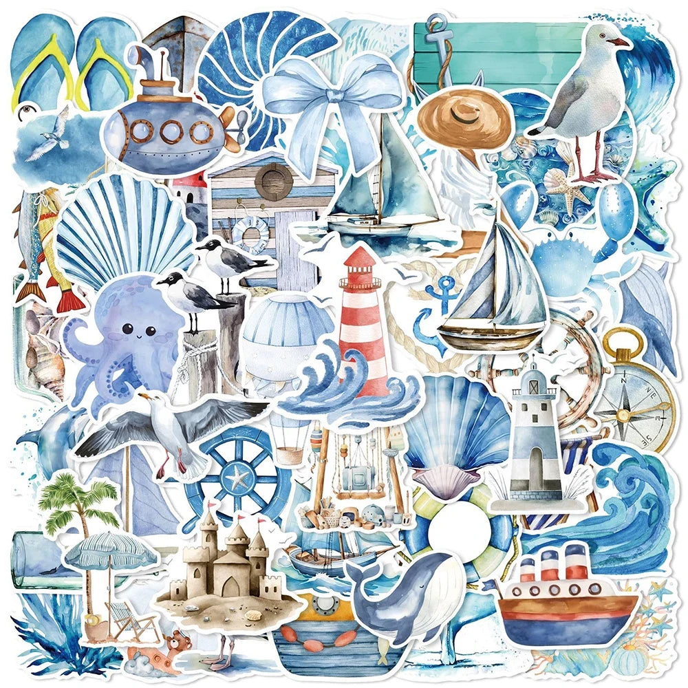 10/30/50pcs Cartoon Ocean Journey Graffiti Stickers Stationery DIY Notebook Laptop Suitcase Phone Decoration Sticker Kids Toys